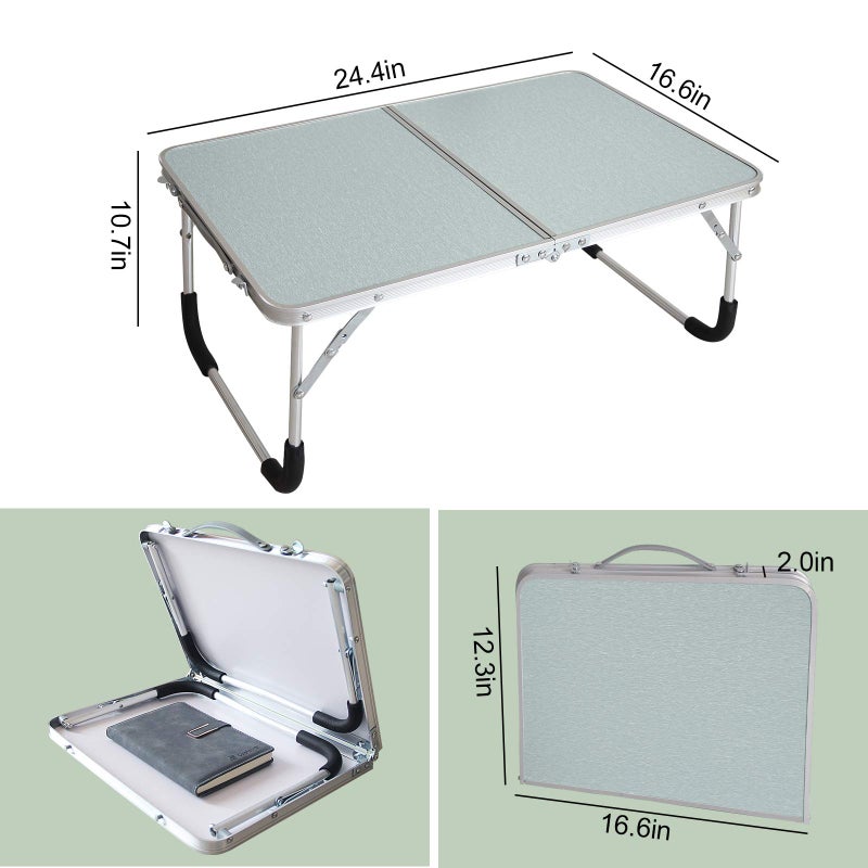 Jucaifu Foldable Laptop Table, Bed Desk, Breakfast Serving Bed Tray, Portable Mini Picnic Table & Ultra Lightweight, Folds in Half with Inner Storage Space (Silvery) - Image 2